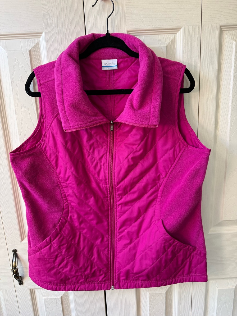 Columbia Perfect Mix Quilted Vest Women’s XL Magenta Pink Fleece Lined Full Zip